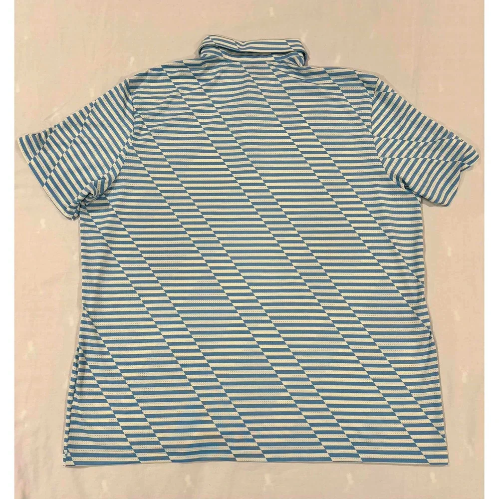 Adidas Mens Golf Polo Shirt Blue‎ White Striped Conquistador 2XL Geometric Mesh